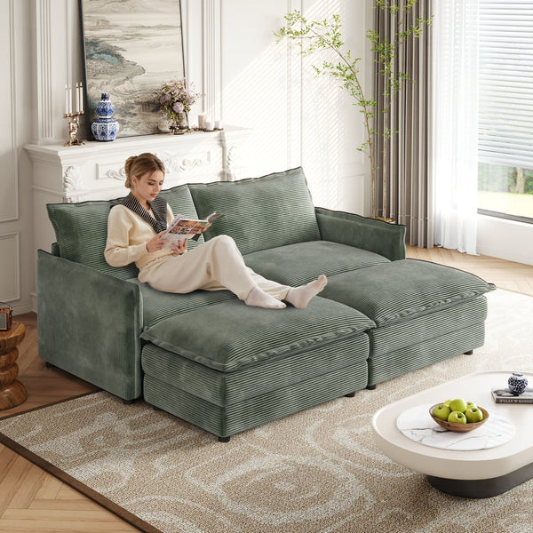English Elm Corduroy 2-Seater Cloud Sofa With Movable Ottomans - Luxurious Comfort For Your Living Room W834S00440