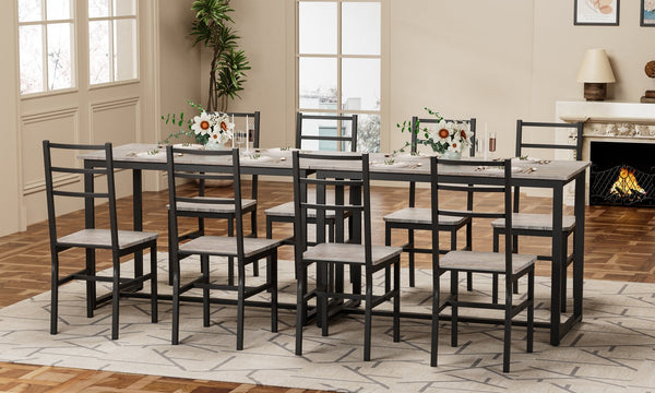 English Elm Dining 5-Piece Farmhouse Dinette Set with Sleek Metal Frame, Compact Mid-Century Table and 4 Chairs for Kitchen Gray W578P304058