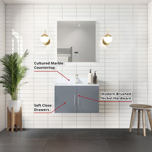 English Elm Dark Grey 30 in. Bath Vanity Set with Cultured Marble Top, Chrome Faucet & 30in LED Mirror, Durable B2731S01305