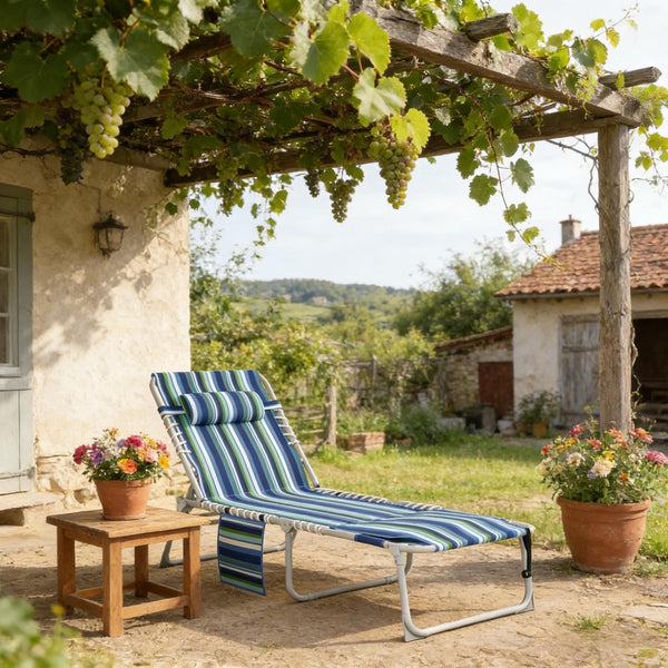 English Elm Folding Outdoor Chaise Lounge with Face Hole Side Table and Five Position Recline T3971P481182