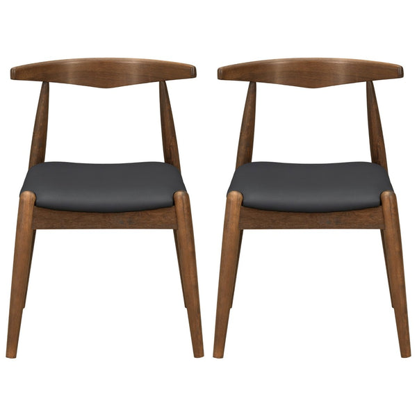 English Elm [video] Rubberwood Dining Chairs Set of 2 Faux Leather Ergonomic Retro Splayed Leg Design Walnut+Black N759P386879B