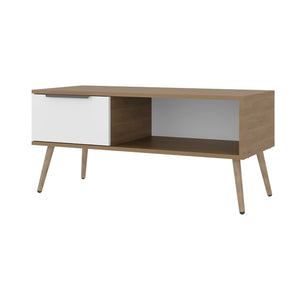 English Elm Basset Scandinavian Two-tone Oak Living Room Coffee Table with Drawer and Open Shelf B097P474258