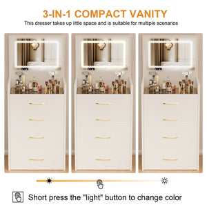 English Elm 3 3 in 1 Vanity Desk with Glass Top, Flip-Top Jewelry Organizer, Hidden Storage & Plush Bench W509P238992