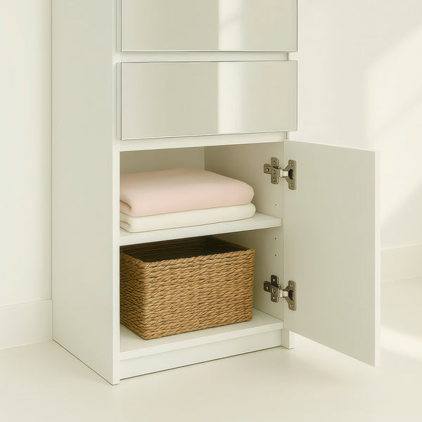 English Elm Elise Slim Modular Wood Closet Cabinet with Mirror — Tall White Melamine Organizer, Durable, Easy Assembly, Ample Storage B040P311967