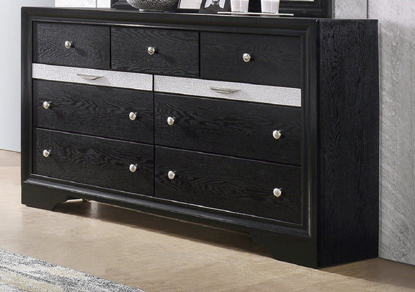 English Elm Modern Luxury Glam 5-Drawer Chest with Jewel Tray and Dustproof Bottom, Solid Wood Storage Elegance Black 66 L x 19.5 W x 41.8 H B011P234367