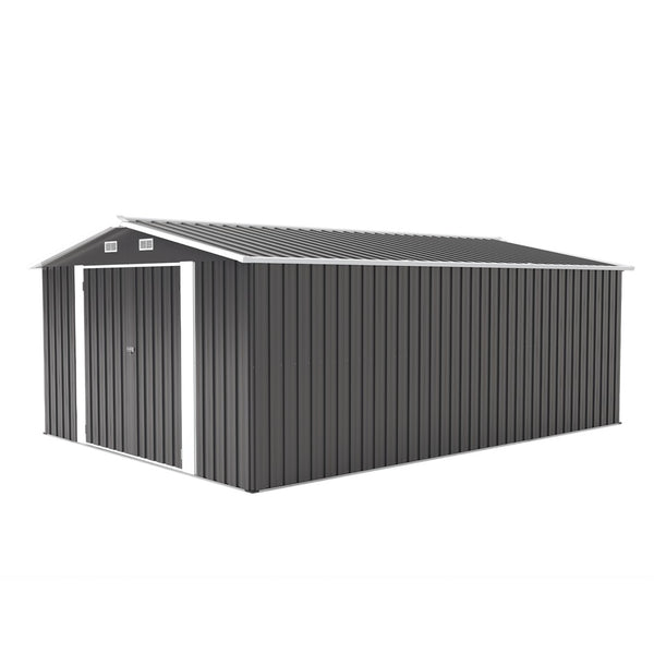 English Elm Campcraft Metal Storage Shed 10x14 Ft with Lockable Doors Vented Sloped Roof Backyard Dark Gray W1598S00051