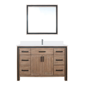 English Elm Rustic Barnwood 48" Bath Vanity with White Quartz Top, Chrome Faucet, 34" Mirror, Scratch-Resist Durable B2731S01347