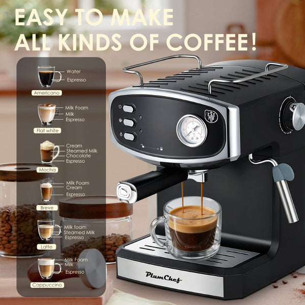 English Elm Plum 20 Bar Espresso Machine with Steam Wand Pressure Gauge and 54oz Water Tank W1002P478431
