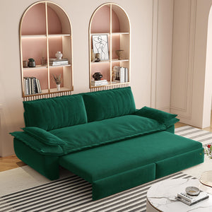English Elm 73.2" Queen Sleeper Sofa Convertible Corduroy Loveseat for Guest Room or Living Space Green W1885S00231