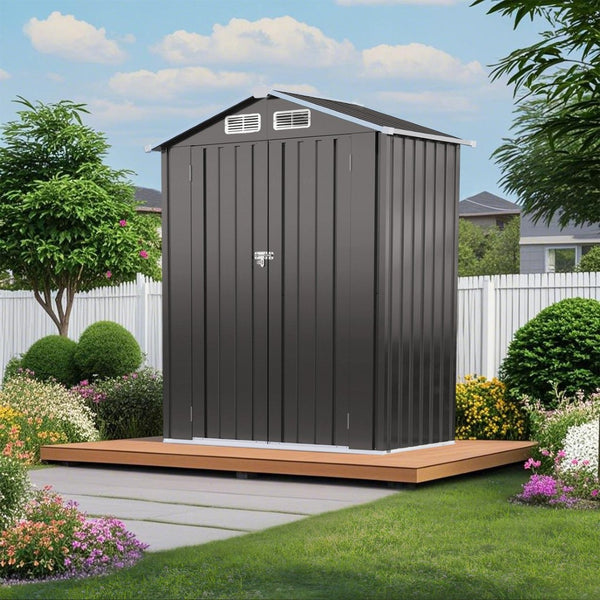 English Elm 5x3 Ft Galvanized Steel Outdoor Storage Shed with Peaked Roof and Lockable Door W3213P309352