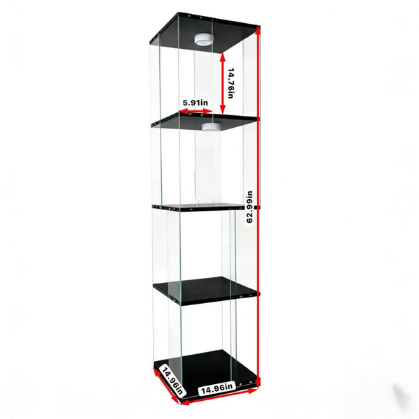 English Elm Rotatable Three Tier Tempered Glass Display Cabinet with Led Lighting for Living Room Black W3155P466748