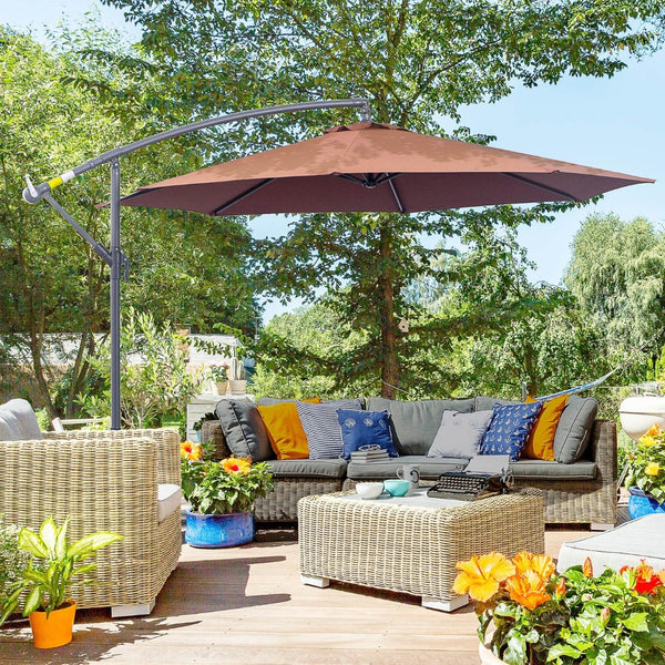 English Elm Outsunny 10' Cantilever Patio Umbrella With Uv Protection, Sturdy Frame & Easy Crank Operation, Brown W2225P217963-GIGA