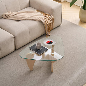 English Elm Century Mid-century Oak Base Tempered Glass Coffee Table Compact Living Room Accent W1718P452031