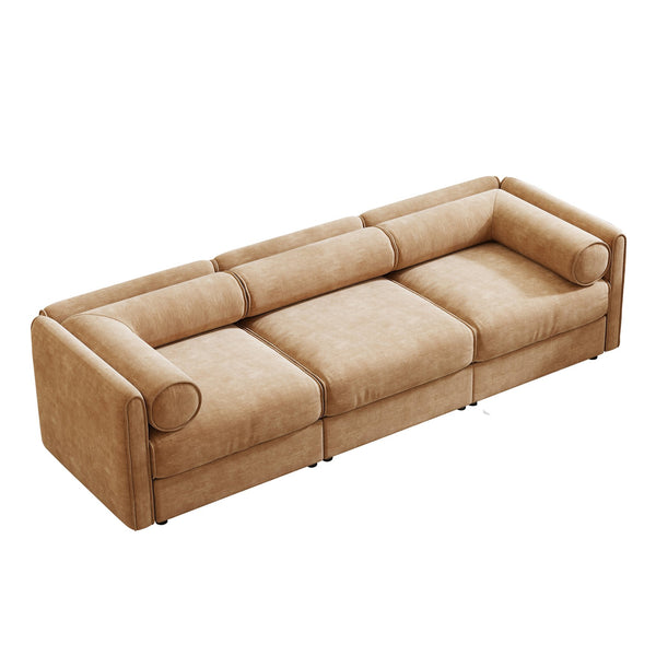 English Elm Elegant Camel Chenille Sofa - Contemporary 3-Seater With Hidden Storage, Ergonomic Design & Style W714S01227