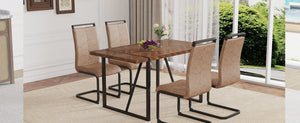 English Elm Table Retro Dining Set With Fishbone Mdf Top & 4 Brown Fabric Chairs - Modern, Stylish, Durable W1151S03140-GIGA