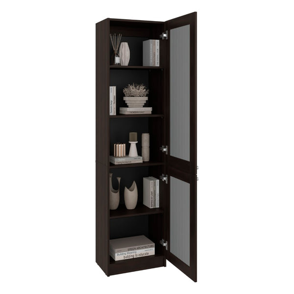 English Elm Butte Tall Two-tone Oak Bookcase with Concealed Doors and Open Shelves for Home Office B097P480471