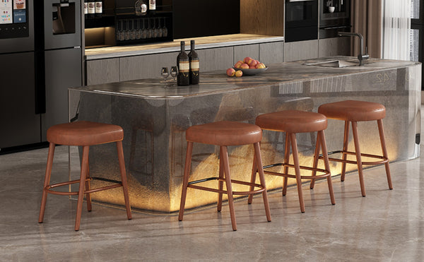 English Elm Backless Blue Fabric Upholstered Counter Stools Set of Two with Padded Seat Footrest W5096P400683