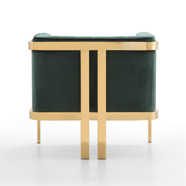 English Elm Paramount Velvet Lounge Chair with Polished Brass Stainless Steel Frame, Plush High-Density Comfort Green B365P397978