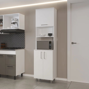 English Elm White White Kitchen Pantry with Pneumatic Doors, Open Shelves, Tall Slim 80.3" Storage Cabinet Modern B062S00603