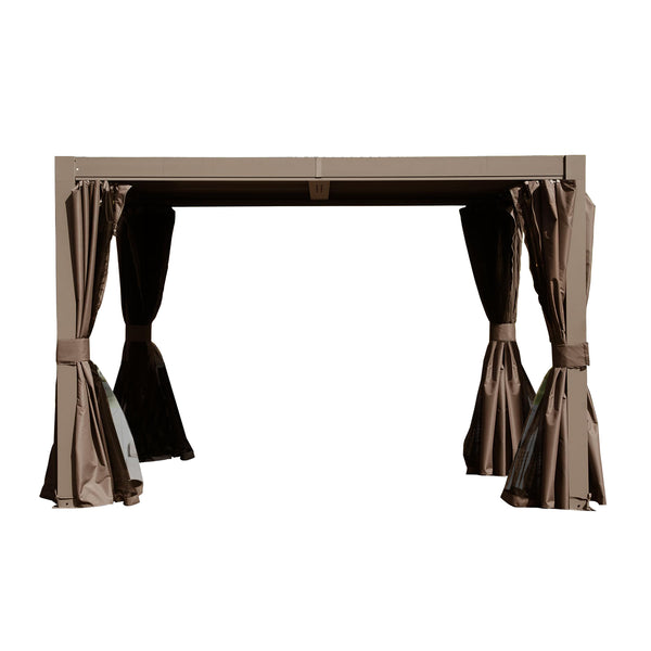 English Elm 10x10 Adjustable Louvered Pergola with Dual Tilt Roof, Integrated Gutter, Durable Aluminum Frame Brown W1859S00127