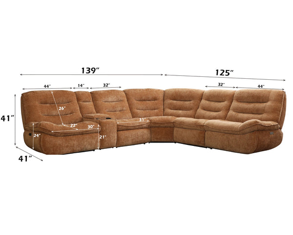 English Elm Emmy Orange Chenille Power Sectional Sofa with Console, USB Type-C/A, Wireless Charge, Zero Gravity Recline B2726S00396