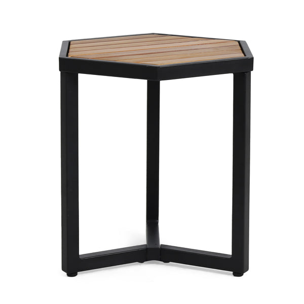 English Elm Christopher Knight Home® - NAHANNI Acacia Wood & Powder-Coated Metal Side Table in Beige — Modern Industrial Outdoor Accent 69970.00