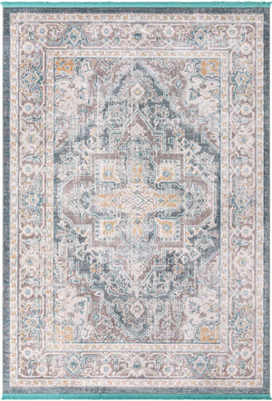 Unique Loom Baracoa Prado Machine Made Border Rug Gray, Blue/Ivory/Gray/Gold 7' 1" x 10' 0"