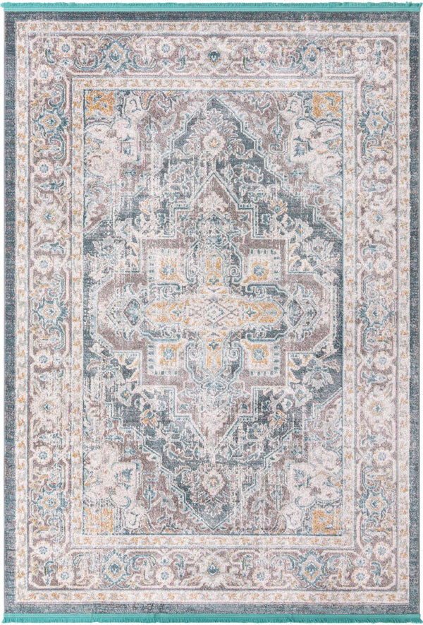 Unique Loom Baracoa Prado Machine Made Border Rug Gray, Blue/Ivory/Gray/Gold 7' 1" x 10' 0"