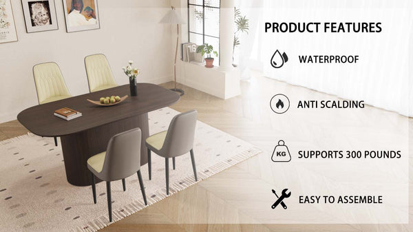 English Elm 63" Medieval Modern Dining Table & Pu Chair Set For 4 - Stylish, Durable, Ergonomic, Easy Assemble W2189S00696