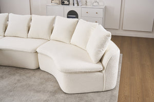 English Elm 133'' Modular U-shaped Sectional Chenille Sofa with Removable Recliner for Spacious Rooms Milk White W2231S00050