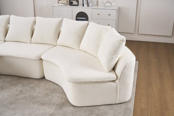English Elm 133'' Modular U-shaped Sectional Chenille Sofa with Removable Recliner for Spacious Rooms Milk White W2231S00050