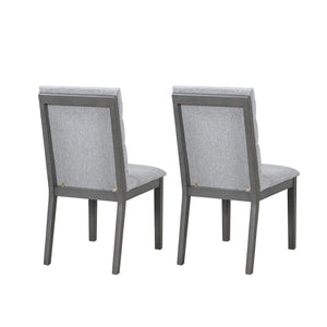 English Elm Oak Tufted Gray Dining Chairs Set of 2 — Oak Gray Fabric, High-Density Foam, Lumbar Support, Compact Elegance N842P299015G