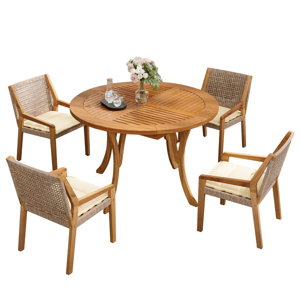 English Elm Christopher Knight Home® - Outdoor Dining Set – 5-Piece Premium Acacia Wood Table & Wicker Chairs With Cream Cushions For Comfort N770P272397G004_62916.00
