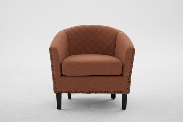 English Elm chair Quilted Diamond-Back Accent Chair with Nailhead Trim, Soft Tactile Upholstery & Solid Wood Legs Orange W3515P327004