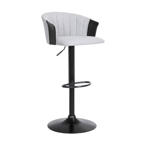 English Elm Lydia Swivel Adjustable Barstool Upholstered Fabric Seat with Black Wood Frame Gray B2736P464835