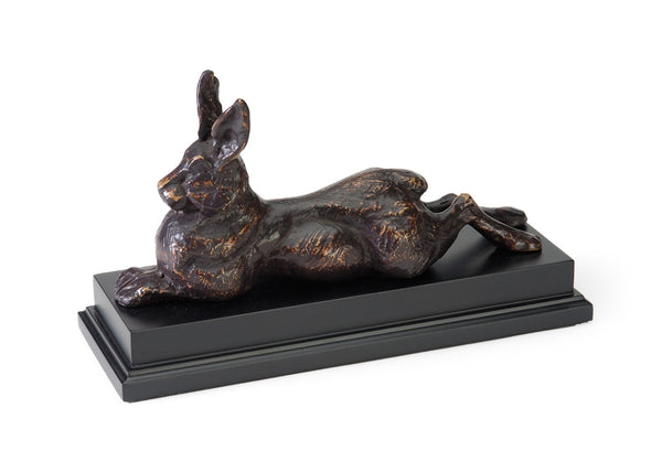 Wildwood Rabbit Antique Bronze Patina Sculpture On Black Base — 7.5" H Cast Alloy Decor For Mantel, Shelf 292092