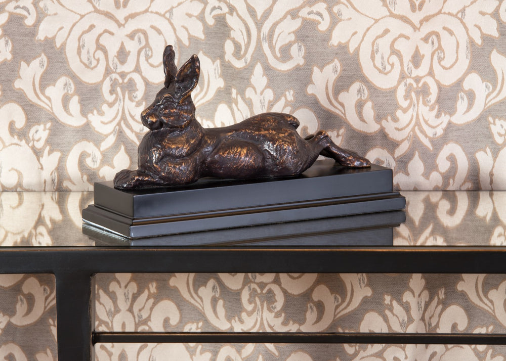 Wildwood Rabbit Antique Bronze Patina Sculpture On Black Base — 7.5" H Cast Alloy Decor For Mantel, Shelf 292092