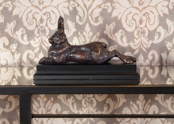 Wildwood Rabbit Antique Bronze Patina Sculpture On Black Base — 7.5" H Cast Alloy Decor For Mantel, Shelf 292092