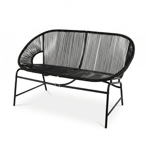 English Elm Condessa Outdoor Pe Rattan Loveseat Iron Frame Weather Resistant Patio Seating Black N775P423051B
