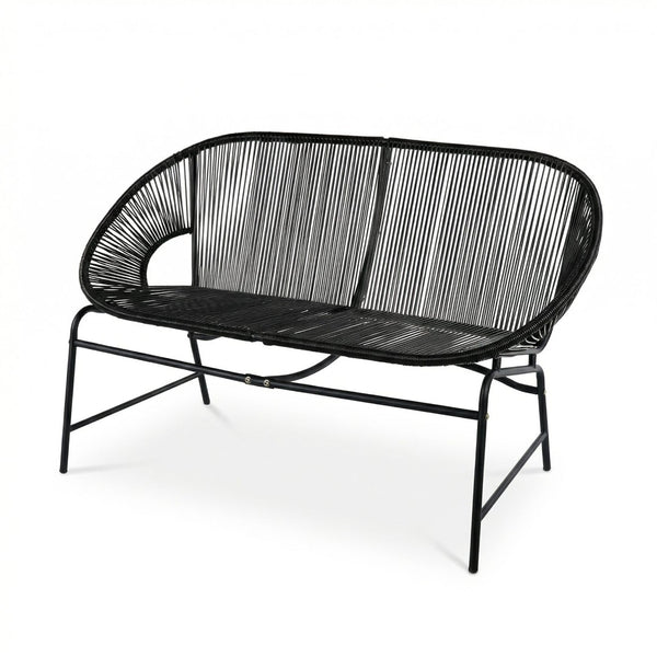 English Elm Condessa Outdoor Pe Rattan Loveseat Iron Frame Weather Resistant Patio Seating Black N775P423051B