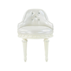 English Elm Dorothy Ivory Finish Vanity Chair with Swivel, Crystal Tufted PU Cushion, Ornate Wood Legs, 220lb Capacity B2726P290391