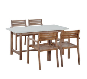 English Elm U_style Solid Acacia Wood Outdoor Dining Set Seats Four with Umbrella Hole Patio Light Brown,Light Gray WY000477AAD