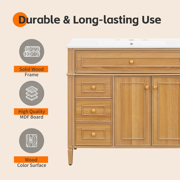 English Elm 36" Modern Bathroom Vanity with Ceramic Sink, Solid Rubber Wood & MDF, Flip Drawer, Soft-Close Doors N725P350825N