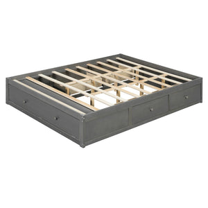 English Elm Queen Platform Storage Bed with Hydraulic Lift Footboard and Four Drawers Antique Finish Gray LP000139AAE