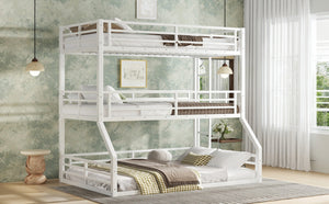 English Elm Twin Metal Triple Bunk Bed – Staggered Design With Safety Guardrails, Noise-Reduced, Space-Saving Style W1580S00168-GIGA