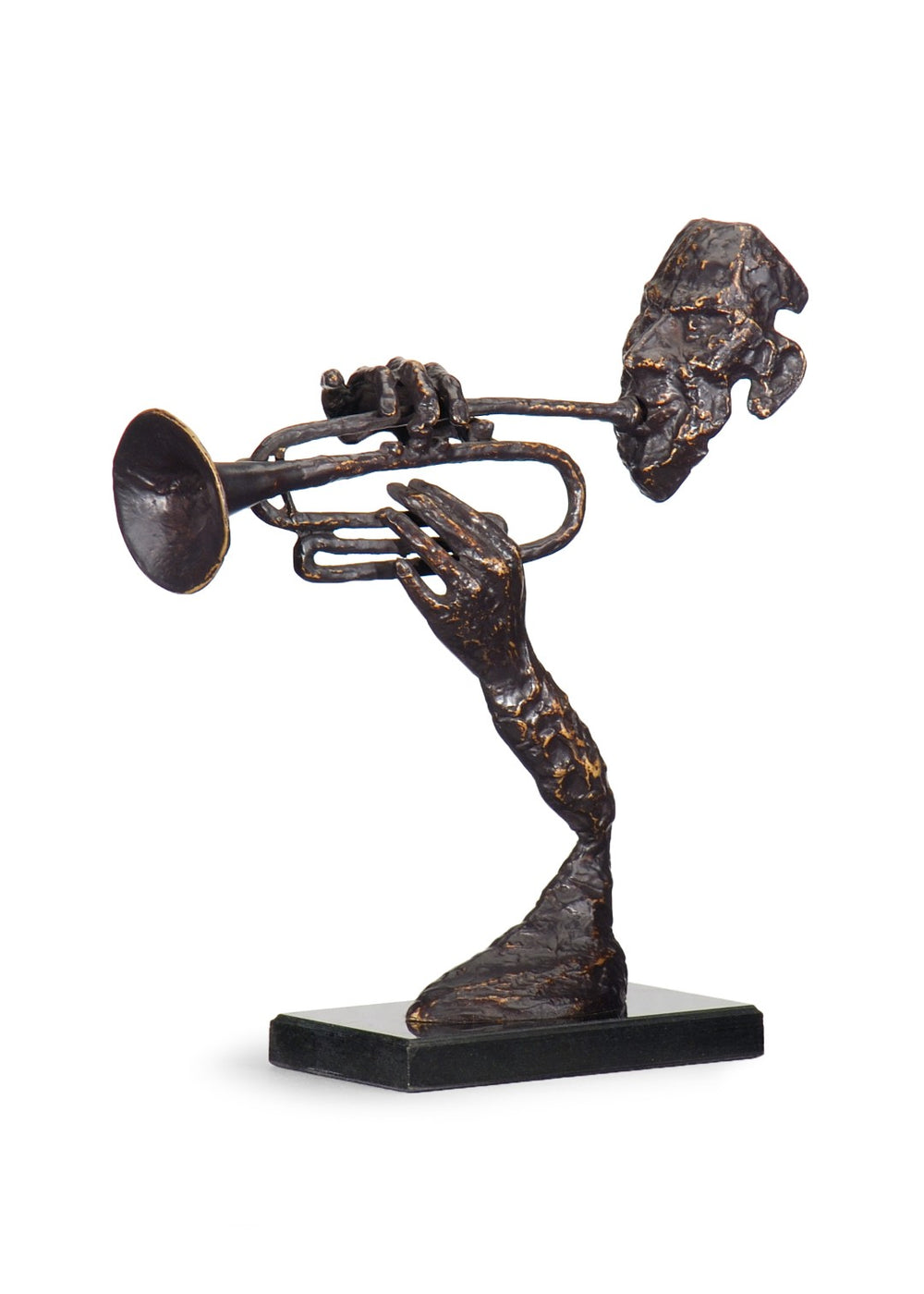 Wildwood Contemporary Cast Iron Trumpeter Sculpture — Hand‑Colored Gray Finish, Durable Decorative Accent 292312