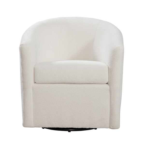 English Elm Oaklynn Barrel Swivel Accent Chair in Durable Performance Fabric — Stain-Resistant, 360° Comfort Ivory B050P281009