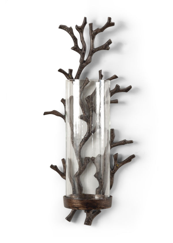 Wildwood Coral Sculptural Wall Sconce With Bronze Patina And Antique Glass Hurricane — Coastal Lighting Accent PeçA 292430