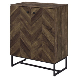 English Elm Sager Rustic Oak 4-Shelf Accent Cabinet with Chevron Pattern and Gunmetal Steel Base for Stylish Storage B062P351426