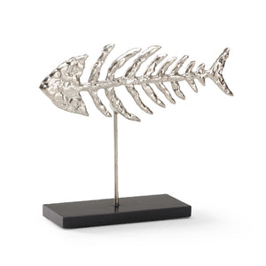 Wildwood Fish Cast-Aluminum Skeleton Sculpture With Patina Lacquer Finish — Coastal Nautical Accent, 9.5"X11.5" 292513
